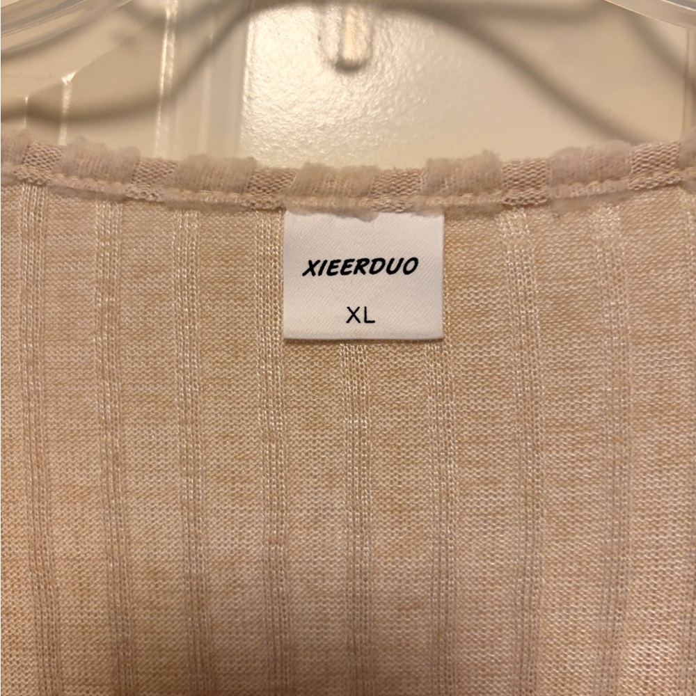 Universal Thread Women's Beige Ribbed Button Down Shirt - Picture 2 of 5
